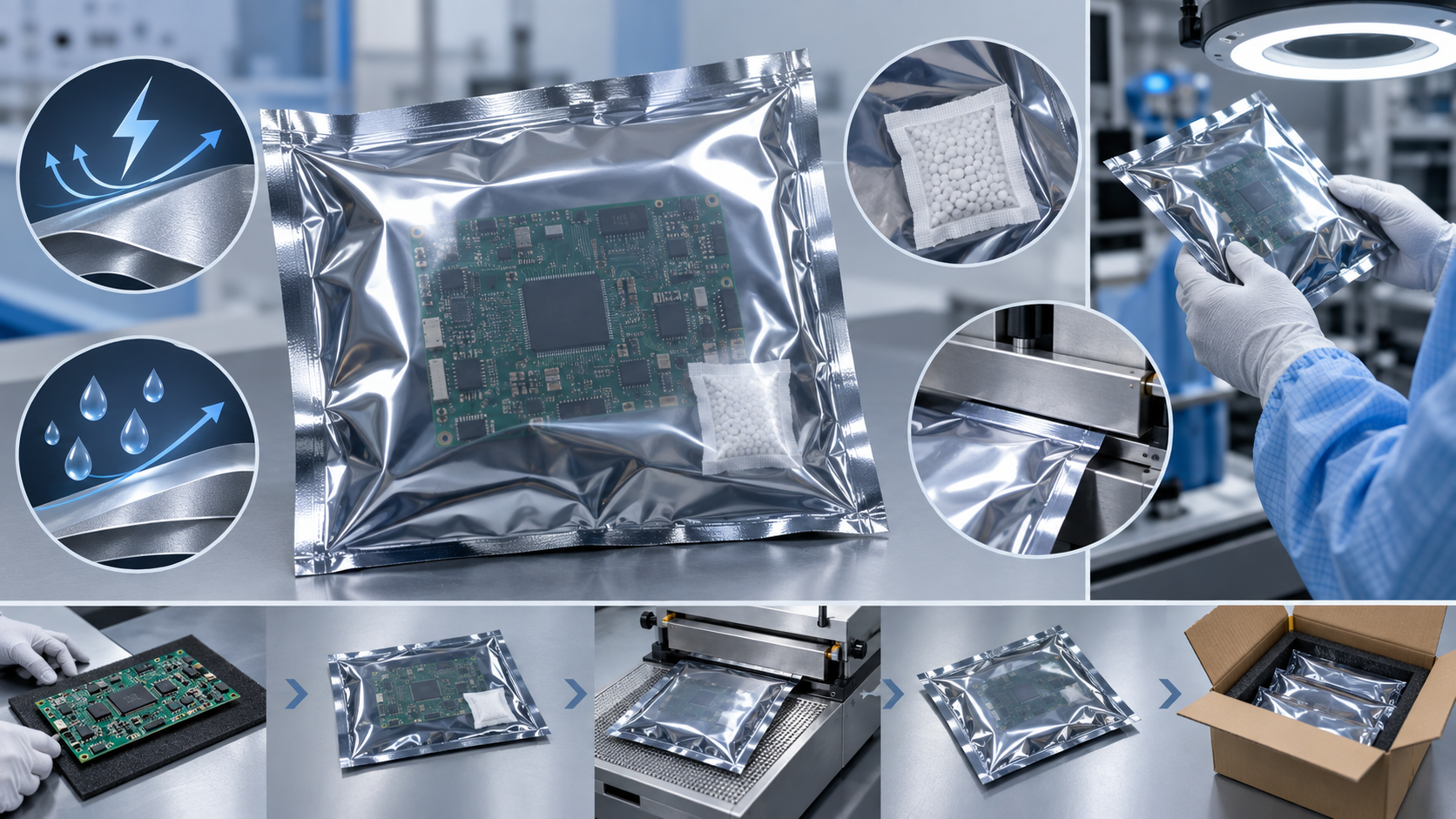Conceptual ESD bag workflow for moisture and static protection decisions.
